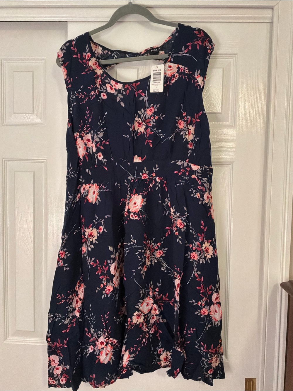 Torrid sz1 Navy Floral Fit-and-Flare Dress with Pink Blossom Print